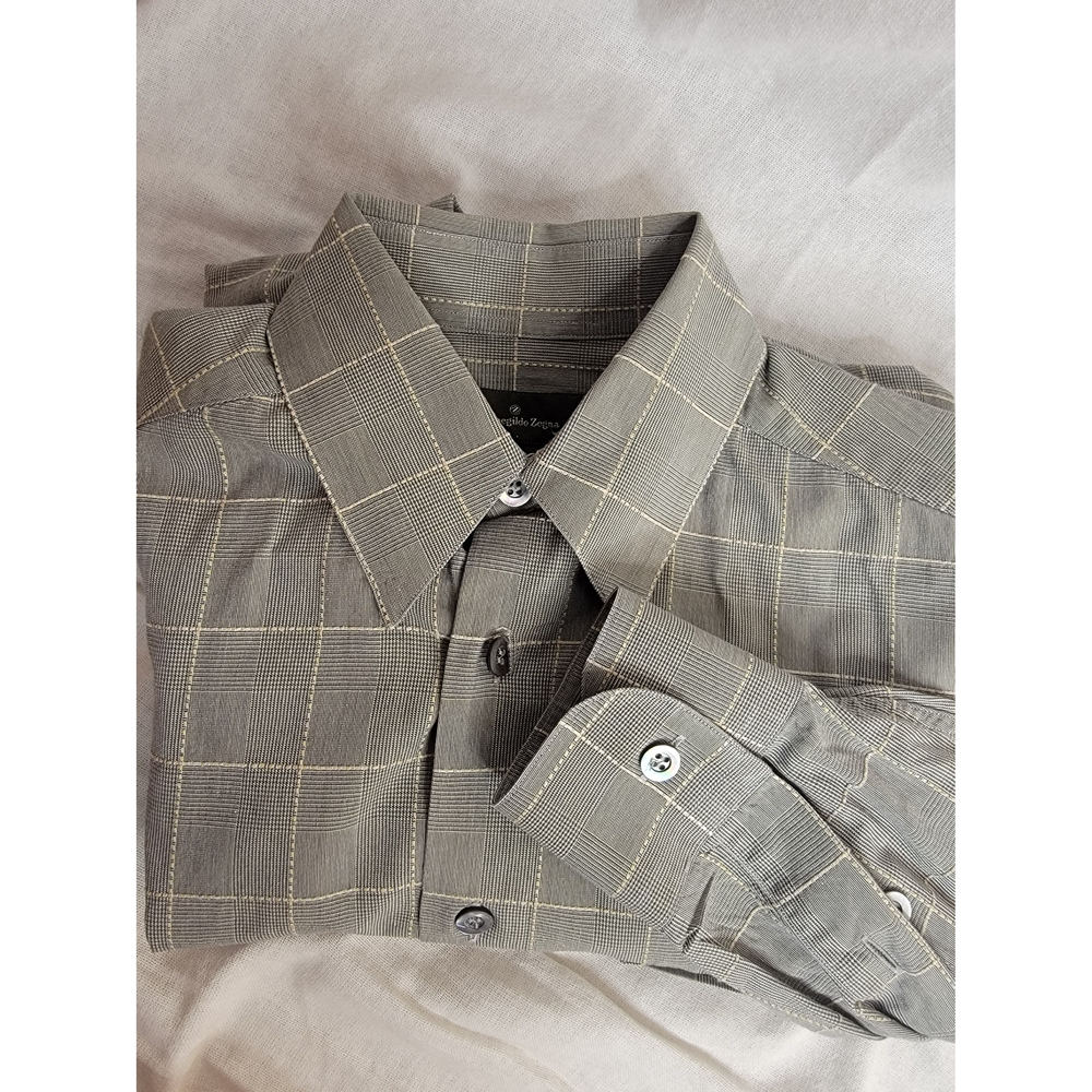 Ermenegildo Zegna Dress Shirt Cotton Grey Checkered S